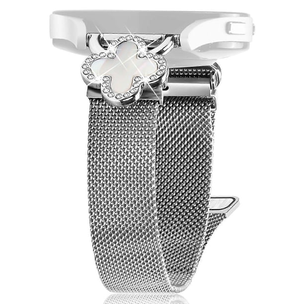 For GarminMove 3 Vivomove 3 Milanese Band Metal Magnetic Watch Strap Clover Decor, Size: L - Silver