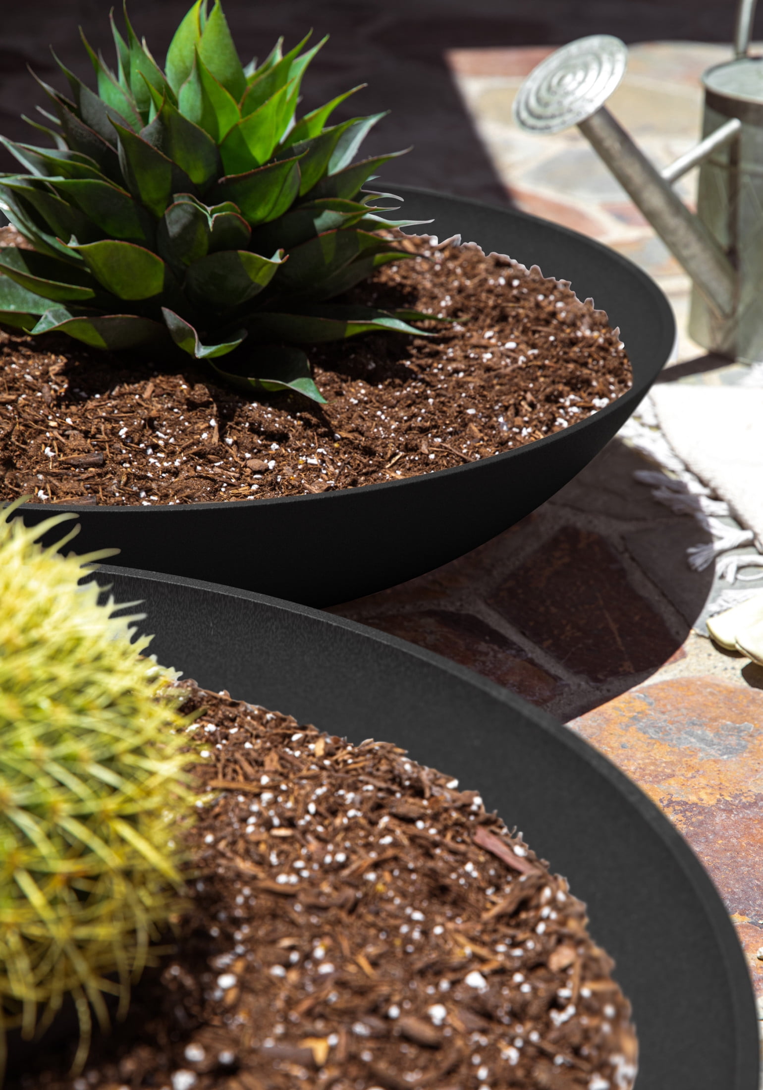 Veradek Mason Series Lane Bowl 24" Plastic-Stone Planter 2-Pack Black
