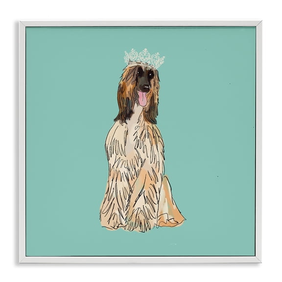 Stupell Industries Glam Afghan Hound with Crown White Framed Giclee Art, 12 x 12, by Amelia Noyes