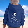 thumbnail image 2 of Oiyii Little Girl's Minimal Graphic Hoodie Long Sleeve Heart Hand Line Print Hooded Sweatshirt Outdoor Pullover Top,Blue, 2 of 6