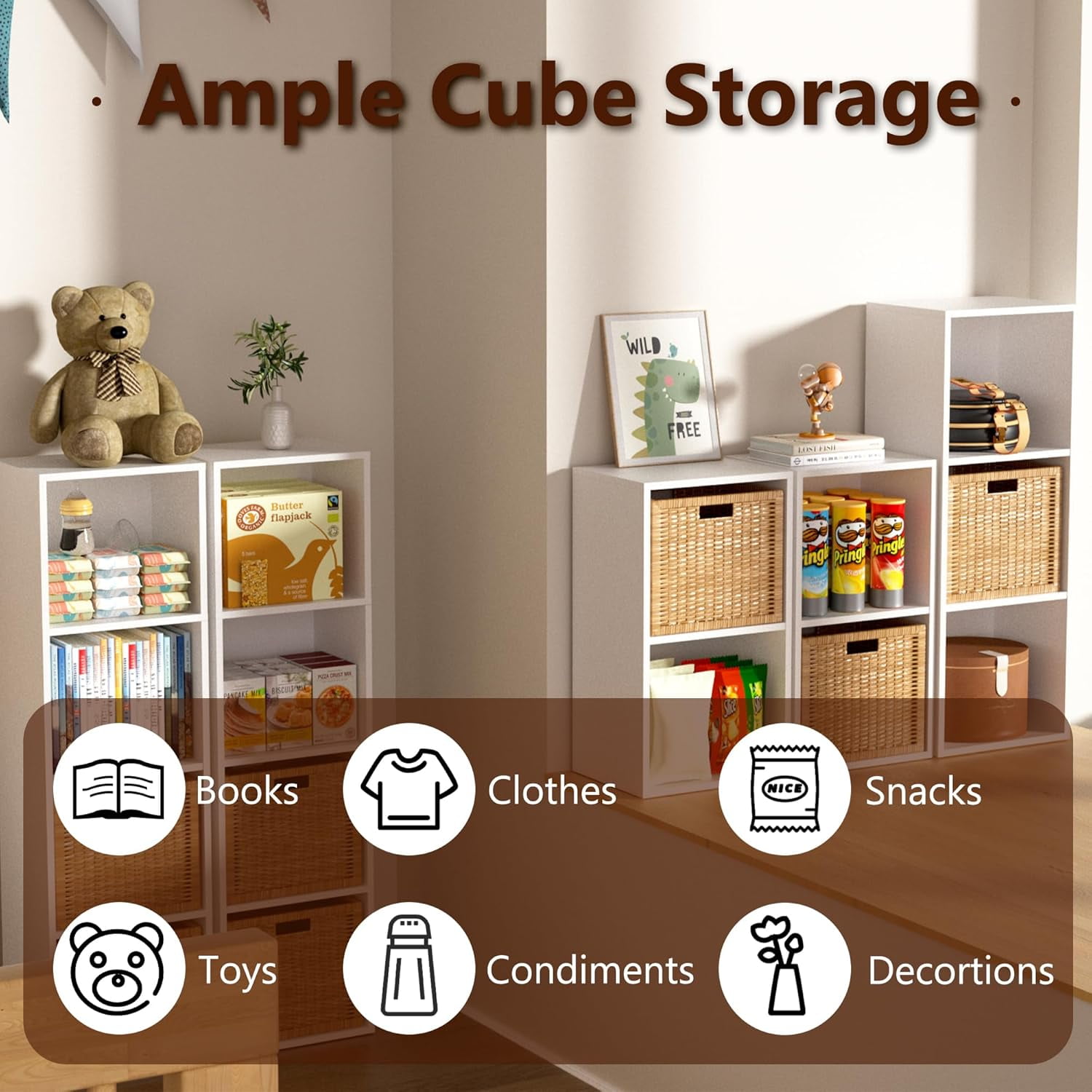 3 Cube Storage Shelf Bookcase, 4 Tier 11 Inch Width Stackable Open Shelf Storage Cabinet Space Saving Clothing & Closet Storage Organizer Shelf,11.81*9.25*31.42 in