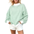 thumbnail image 6 of Qiggri Women's Oversized Striped Mock Neck Sweatshirt Soft Knit Long Sleeve Pullover Shirt Stylish Casual Fall Winter Lounge Daily Tops L, 6 of 7