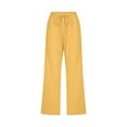thumbnail image 4 of Women Comfortable High Waisted Wide Leg Pants Drawstring Elastic Trousers Comfy Straight Leg Long Pants With Pockets, 4 of 5