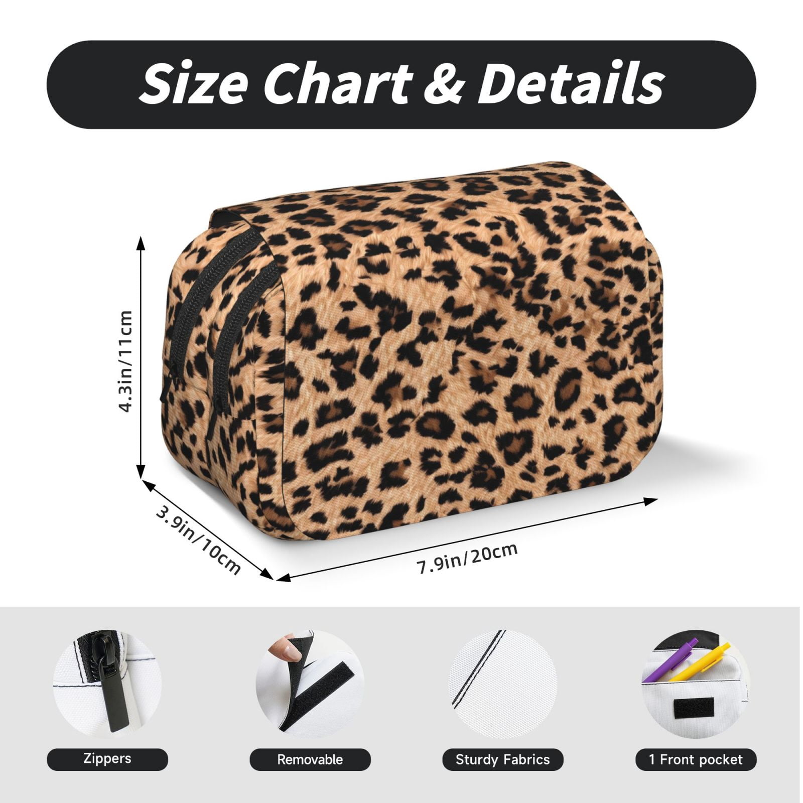 Large-Capacity Flip-Top Double-Layer Pencil Case, Multi-Functional Pocket Pen Case, Durable Stationery Organizer Animal Leopard Pattern (2)