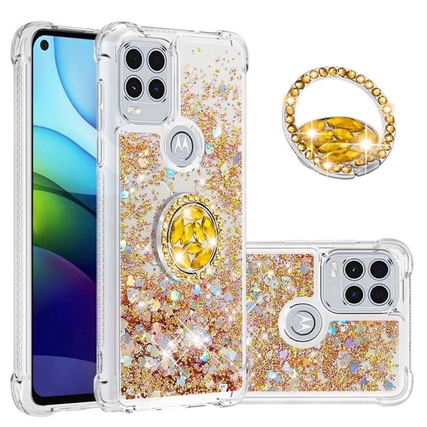 Funda para Motorola Moto G Stylus 2021 5G con Brillo Líquido Flotante, Purpurina, Parachoques y Anillo Giratorio Soporte