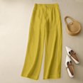 thumbnail image 4 of Tisuna Women'S Casual Pants Solid Color Elastic Waist Straight Leg Trousers Women Classic Fit Linen Pants Yellow Size Xxl, 4 of 5