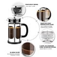 thumbnail image 4 of YMMIND Cafetera de prensa francesa (34 oz, 1 cuarto de galón, 5-6 tazas), prensa de café, con sistema de 4 filtros, vidrio de borosilicato de espesor resistente al calor, regalos de tetera de café frí, 4 of 5