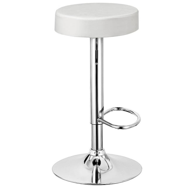 Giantex 1 Pce Tabouret de Bar, Tabouret de Bar Rond Moderne Pivotant Sans Dossier, Chaise de Bar Sans Accoudoirs en Cuir PU avec Hauteur Réglable, Repose-Pieds Chromé, Cadre en Métal Robuste pour Cuisine Salle à Manger Salon Bistro Pub, Blanc
