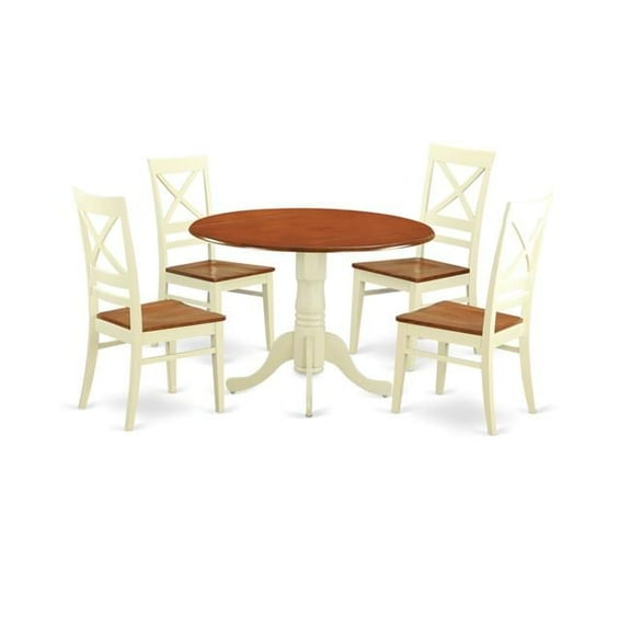 Small Kitchen Table Set - Kitchen Table & 4 Chairs, Buttermilk & Cherry - 5 Piece