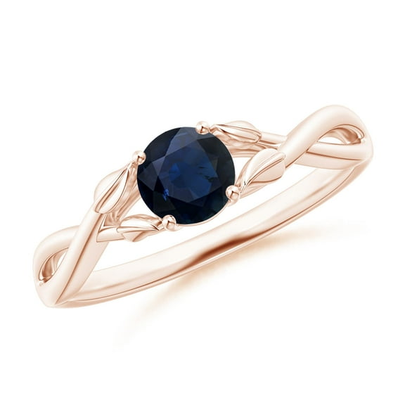 ANGARA Natural Blue Sapphire Crossover Engagement Ring with Leaf Motifs in 14K Rose Gold for Women (Size-5mm) | September Birthstone, Anniversary, Jewelry Gift for Women | Natural Sapphire Ring