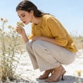 thumbnail image 4 of CIENVNSTG Two Piece Sets for Women Summer Casual 3/4 Sleeve Embroidered Tops Capri Pant Cotton Linen Lounge Set with Pockets Matching Sets Yellow M-2, 4 of 6