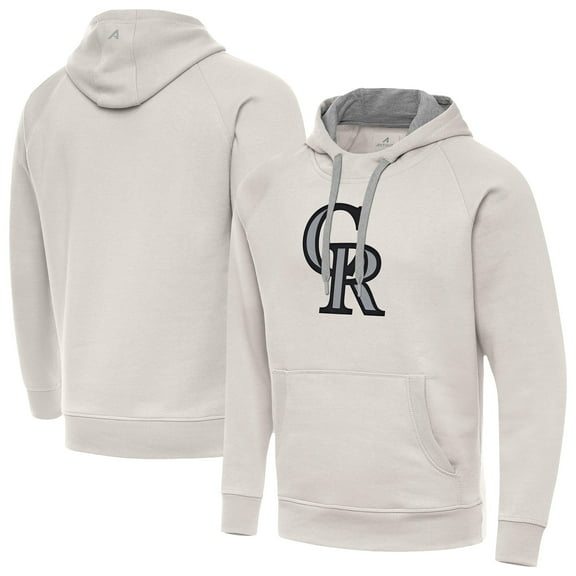 Men's Antigua Cream Colorado Rockies Victory Pullover Hoodie