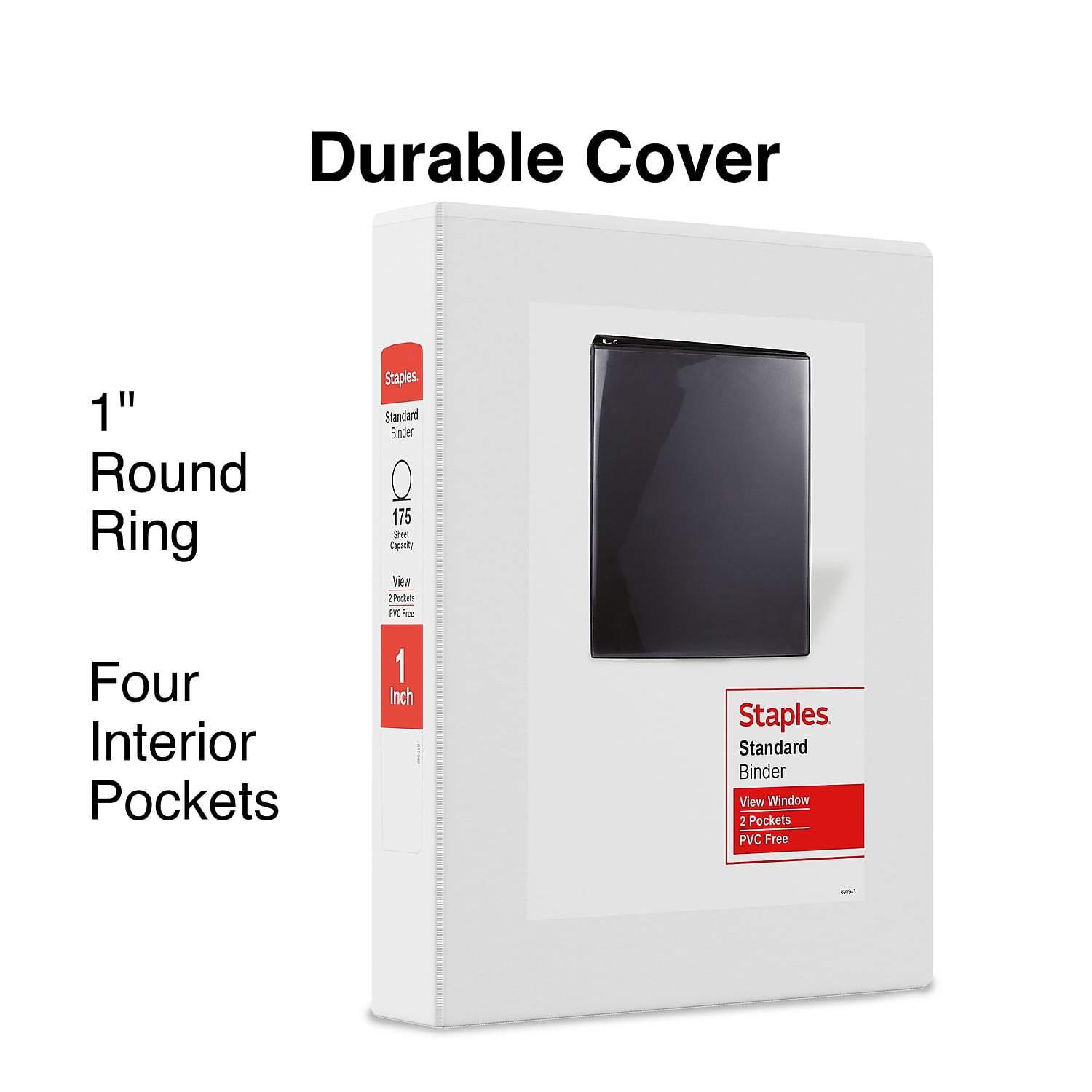 Staples 1' Standard 5-1/2' x 8-1/2' Mini View Binder with Round Rings White 580931