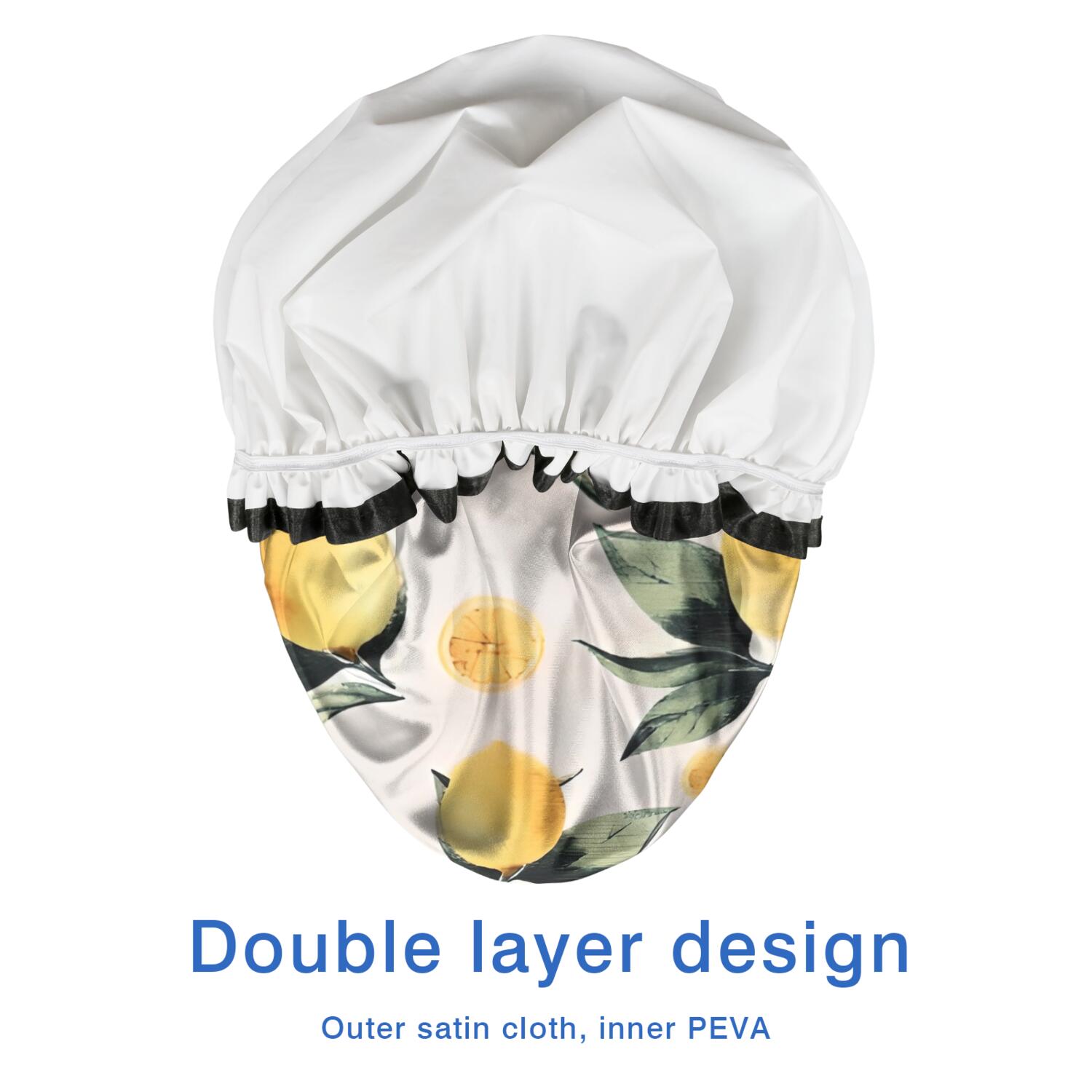 Shower Caps,Yellow Lemon Fruits White Pattern Waterproof Shower Cap for Women 4 Pieces,Double Reusable Hair Cover for Shower PEVA Elastic Stretch Hem