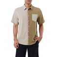 thumbnail image 1 of Unique Bargains Men's Shirts Short Sleeve Summer Cotton Patchwork Button Down Shirts Dark Brown M, 1 of 6