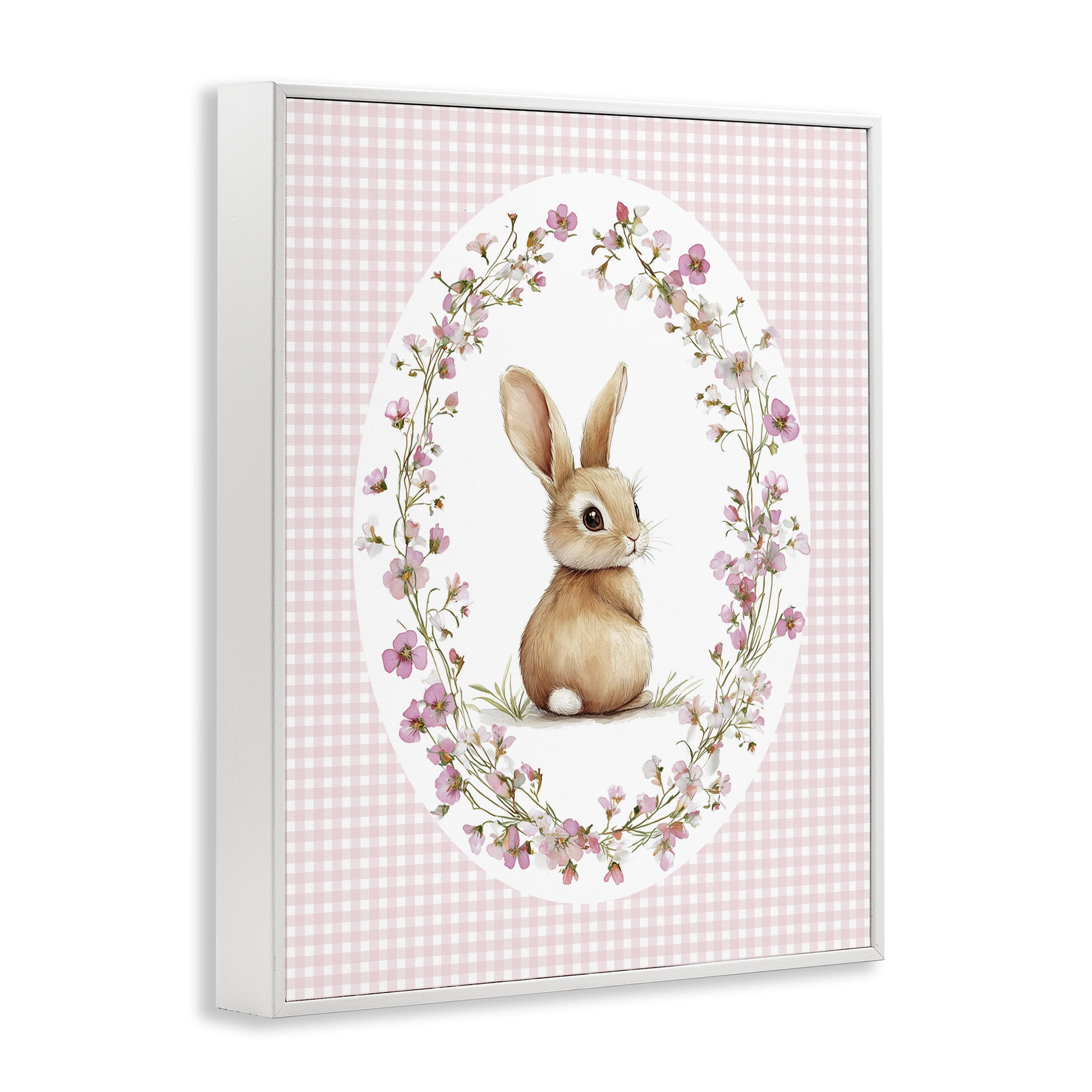 Stupell Industries Spring Gingham Rabbit White Framed Giclee Art, design by Christine Simpson Art