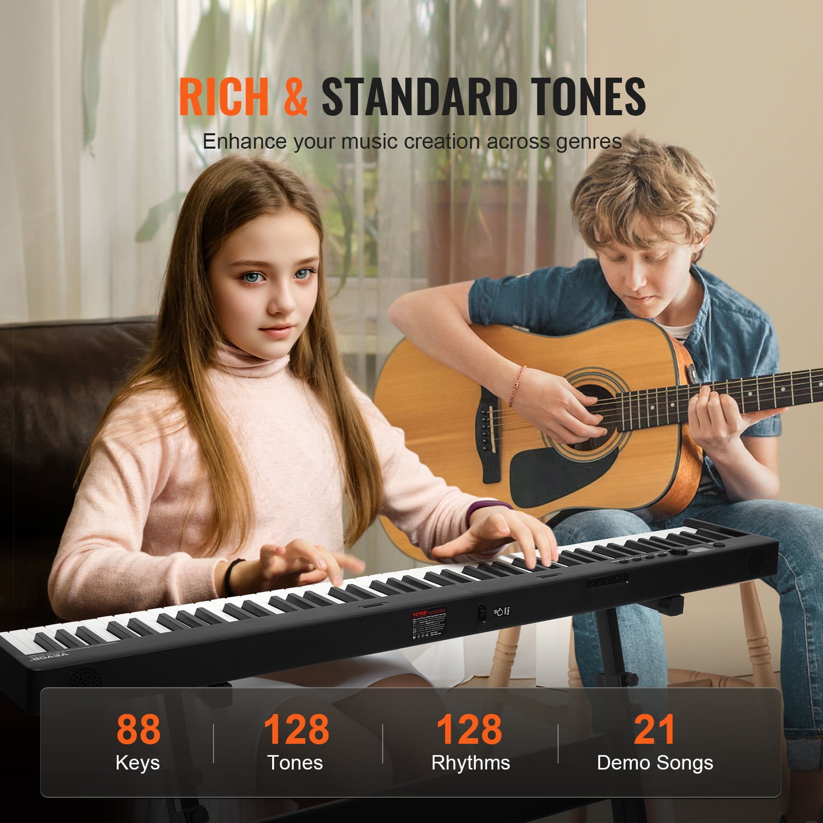 VEVOR 88 Key Folding Keyboard Piano, Bluetooth & MIDI, Portable Electronic Digital Foldable Piano with Stand Sustain Pedal Bag Touch Sensitive Keys, Rechargeable for Beginners Teens Adults, Black