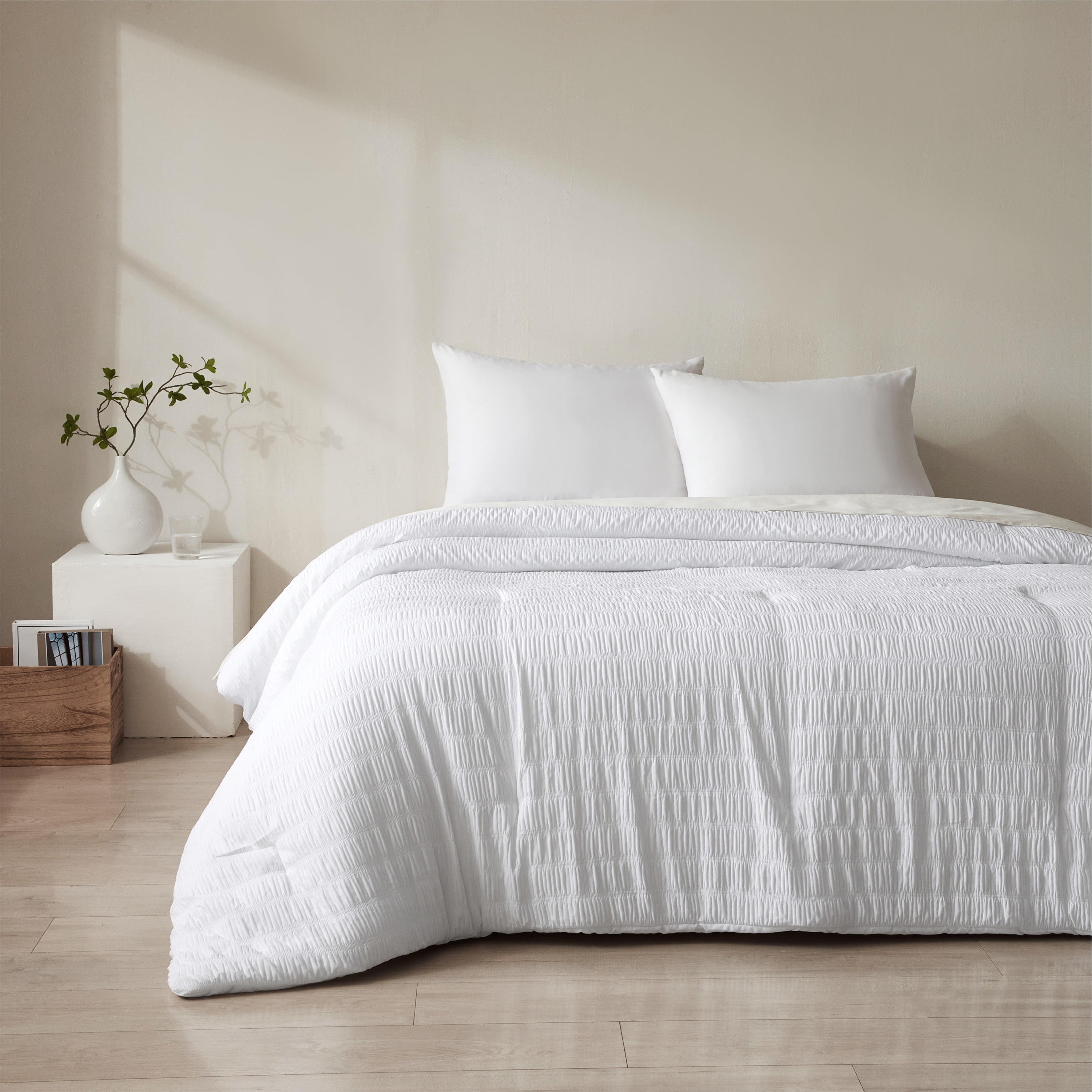 Style House White Crinkle Comforter for Teens Adults Seniors, King