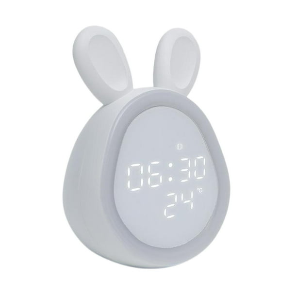 Reloj despertador digital de escritorio con dibujos animados para niños, luz LED nocturna recargable, regalo para niños Blanco