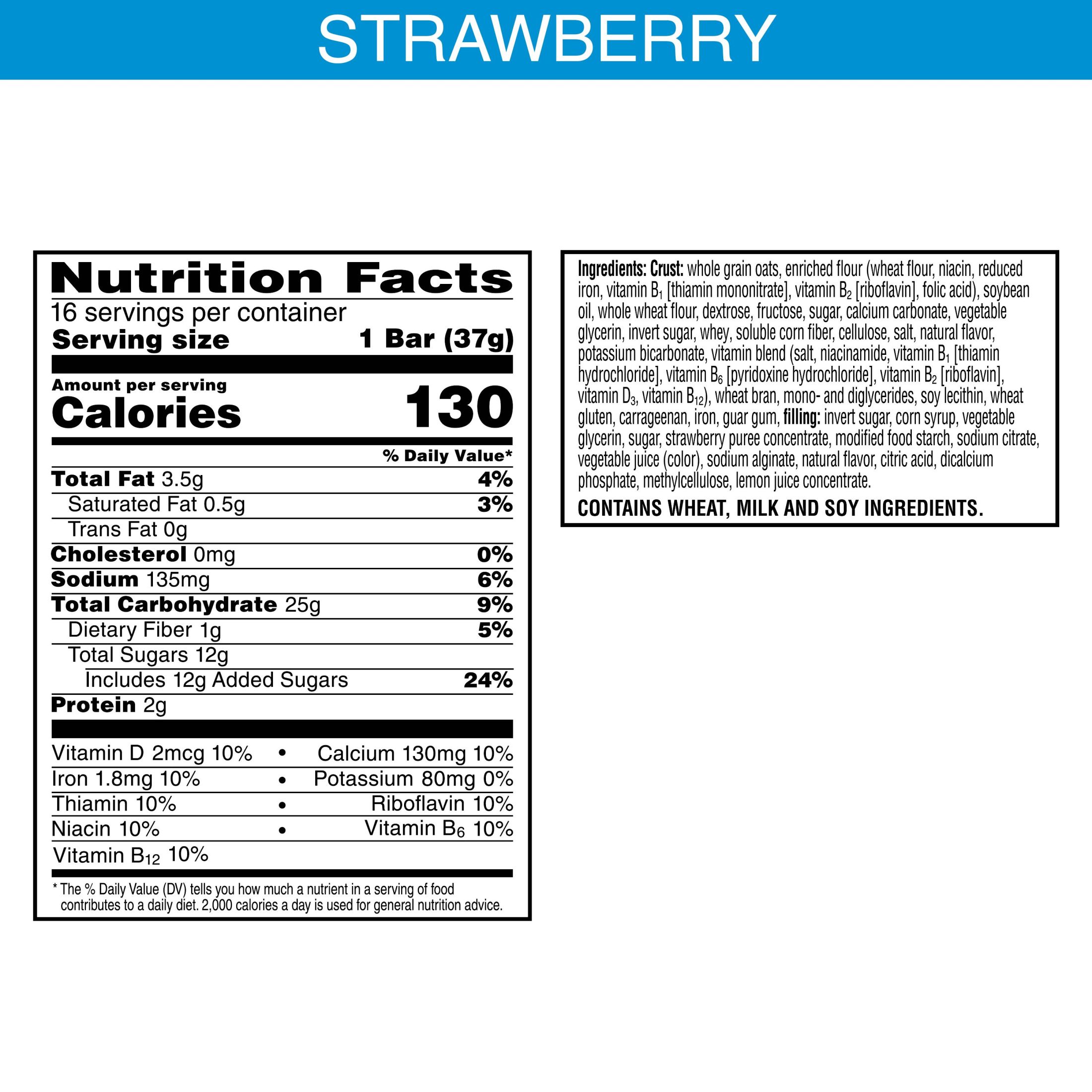 Kellogg's Nutri-Grain Strawberry Chewy Breakfast Bars, Made with 10g Whole Grains, 20.8 oz, 16 Count