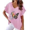 thumbnail image 2 of Plus Size Tops for Women Viikei Womens Tops Short Sleeve Blouse,Summer Shirts for Women Short Sleeve,Women V-neck Print T-Shirts Fashion Comfortable Female Blouses Pink S, 2 of 4