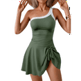 thumbnail image 2 of Trajes de Baño de una Pieza para Mujer, Vestidos de Baño, Traje de Baño con Control de Falda, Verde , Talla S, 2 of 8