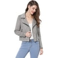 thumbnail image 3 of INSPIRE CHIC Women Short Soft Zip Up Faux Suede Biker Moto Jacket, 3 of 6