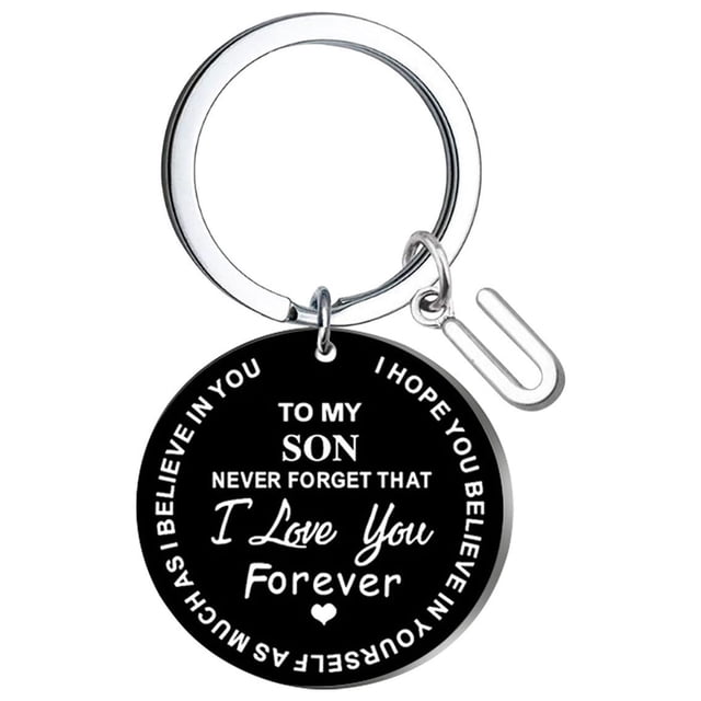 Llaveros para mujer, llavero de billetera, llavero de auto, llavero DIY para mi hijo, llavero de acero inoxidable negro con apellido de 26 letras, 2,5 cm, decoraciones de moda
