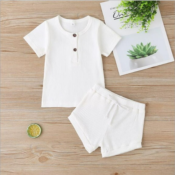 Laurenza's Baby Boys Girls White Top and Shorts Set