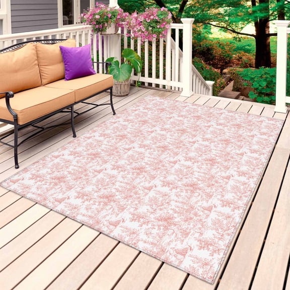 Pink Botanical Outdoor Rug for Patio/Deck/Porch, Non-Slip Large Area Rug 4 x 6 Ft, Watercolor Rustic Tree Abstract Indoor Outdoor Rugs Washable Area Rugs, Reversible Camping Rug Carpet Runner