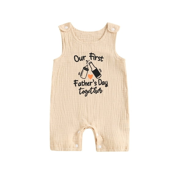 Musuos Baby Girl Boy Father's Day Tank Romper 3 6 12 18 24Months Letter Print Round Neck Sleeveless Jumpsuit Infant Summer Clothes