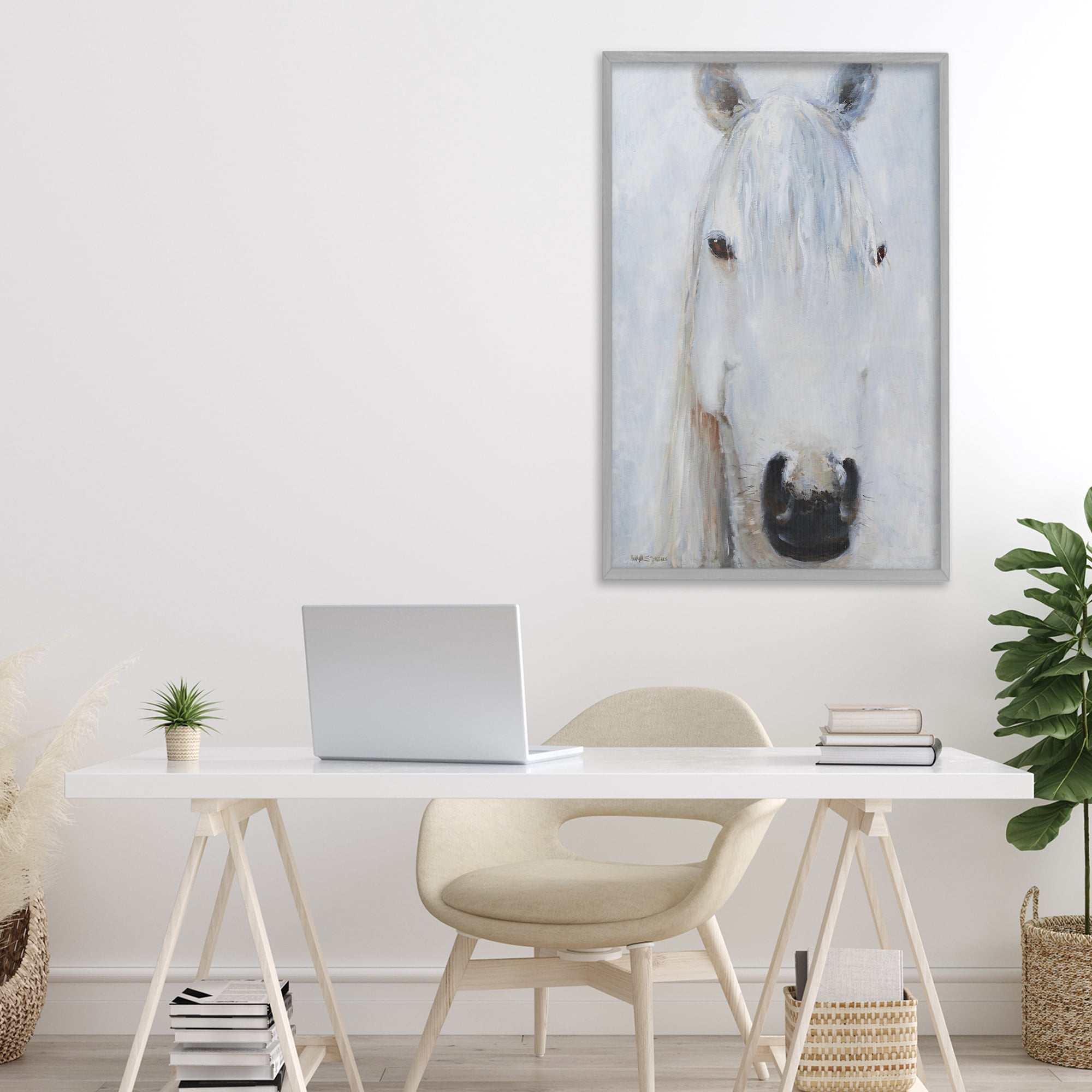 Stupell Industries Pure White Horse Portrait Gray Framed Giclee Art, design by Jadei Graphics