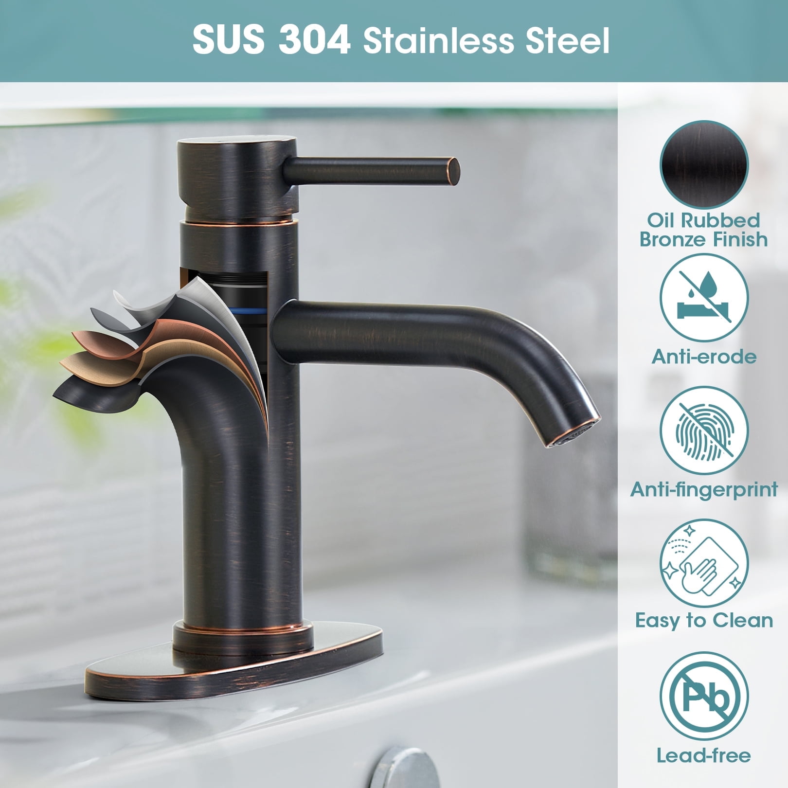 Wowkk Sanitary Ware Bathroom Faucets Stainless Steel Single Handle Bathroom Sink Faucet with Pop up Drain and PEX Encrypted Hose, Modern Bathroom Faucets for Sink 1 or 3 Holes, Oil Rubbed Bronze