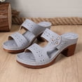 thumbnail image 5 of Womens Heeled Sandals Boho Hollowout Open Toe Slides Slip on Backless Heels Comfy Arch Support Orthopedic Shoes Light Gray Size 9.5, 5 of 7