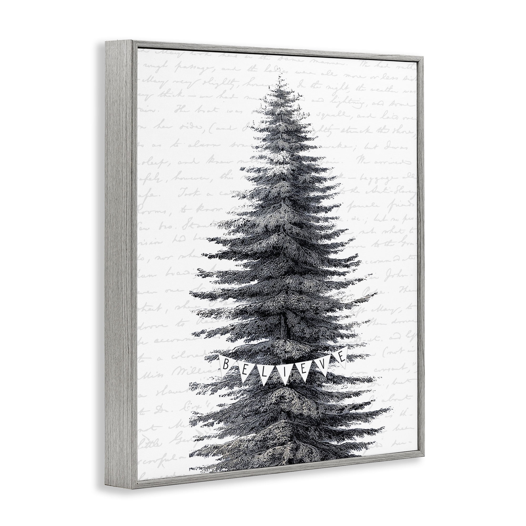 Stupell Industries Snow Dusted Christmas Tree Holiday Painting Gray Framed Art Print Wall Art, 11 x 14