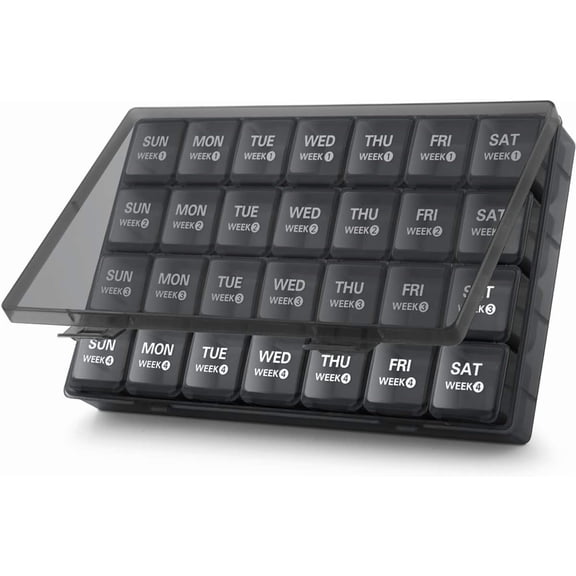 Monthly Pill Organizer 28 Day Pill Box, Large Medicine Pills Organizer 4 Weeks, One Month Pill Box Pill Case Travel Pill Organizer with Dust-Proof Container/Vitamin/Supplements