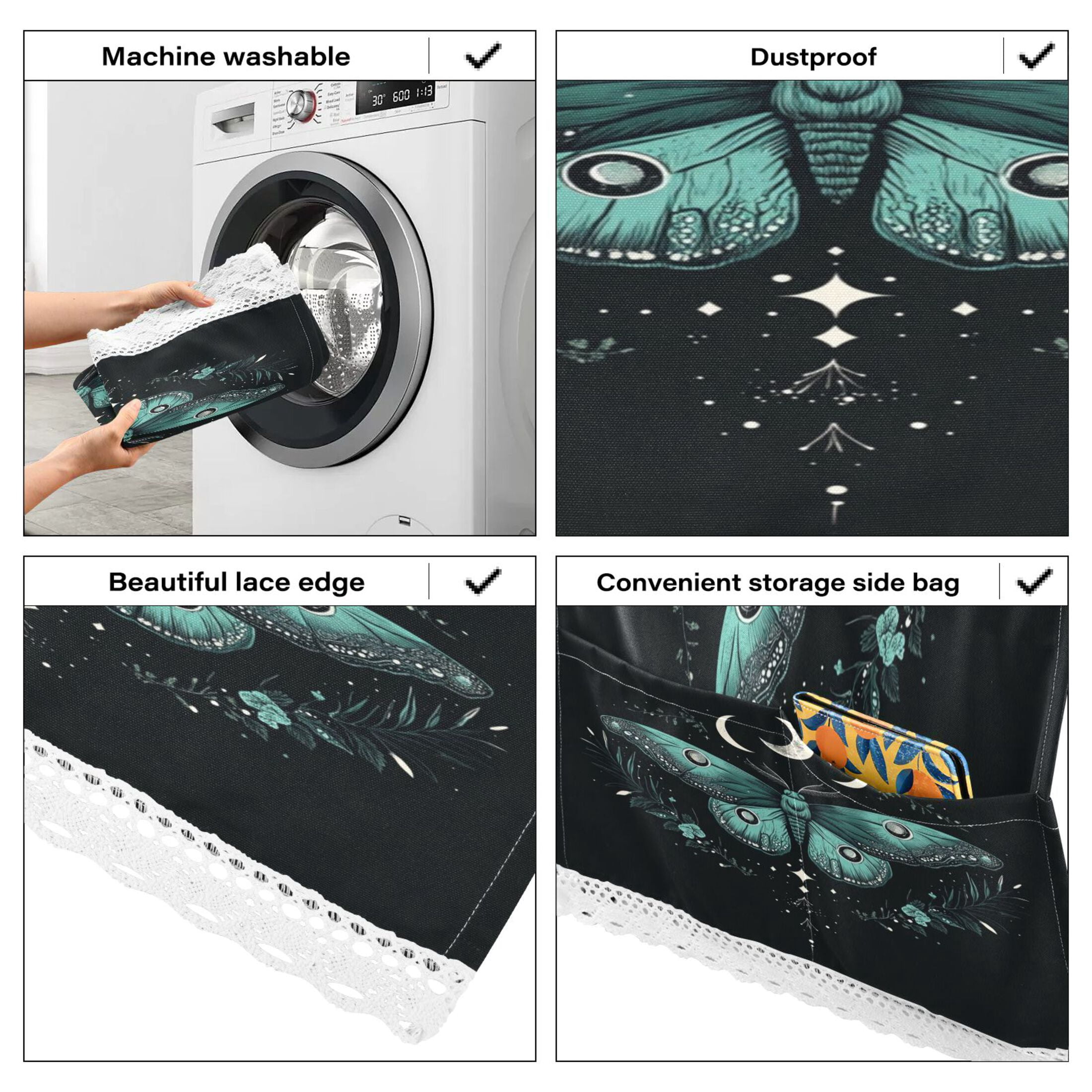 WOBOGO Green Moth Washing Machine Cloth Dryer Refrigerator Top Cover Protective Non-Slip Mat For Kitchen Laundry