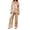 Khaki, variant on Women's Satin Silk Pajamas Sets Soft 2 Piece Long Sleeve Pjs Sets V Neck Button Shirts Wide Leg Pants Ladies Loose Fit Floral Printed Sleepwear Lounge Sets Black1 L