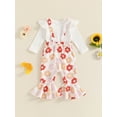 thumbnail image 4 of Suealasg Little Girl Fall Outfits 1T 2T 3T 4T 5T Toddler Girl Crew Neck Long Sleeve Ribbed Tops Floral Print Suspender Flare Pants 2Pcs Kids Girls Casual Clothes, 4 of 7
