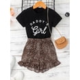thumbnail image 2 of Seyurigaoka 2Pcs Little Girls Summer Suits, Letter Printed Short Sleeve T-shirt + Leopard Shorts, 2 of 9