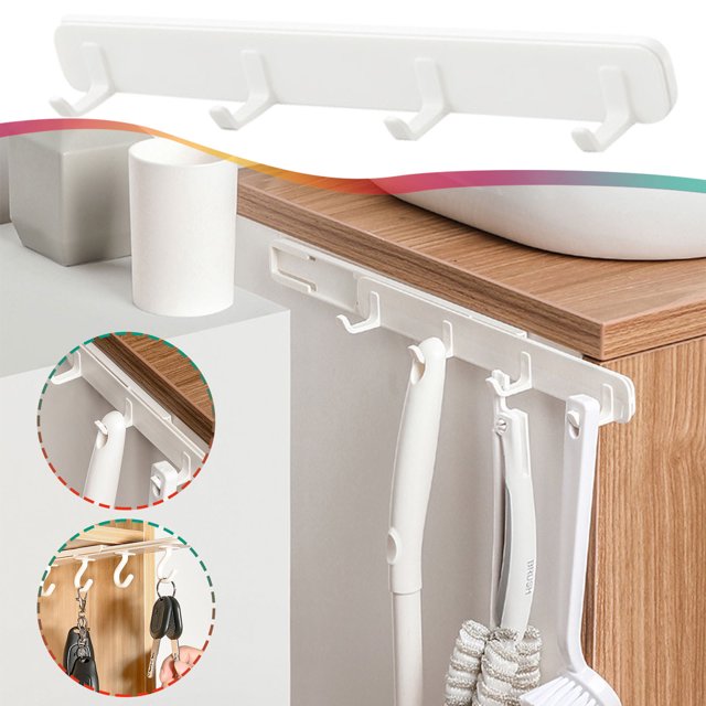 Crochet Adhésif Rétractable Multi-Affichage, Forte Tenue Cuisine Salle de Bain, 4 Crochets, Design Robuste Imperméable, pour Buanderie, Montage Mural, Finition Acier Inoxydable, Organisation Maison, Crochet Utilitaire, Akmoler