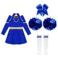 thumbnail image 6 of Aiihoo Kids Girls Cheerleading Dress Cheer Leader Suit Long Sleeve Dance Leotard Dress with Stocking A Blue 6, 6 of 6