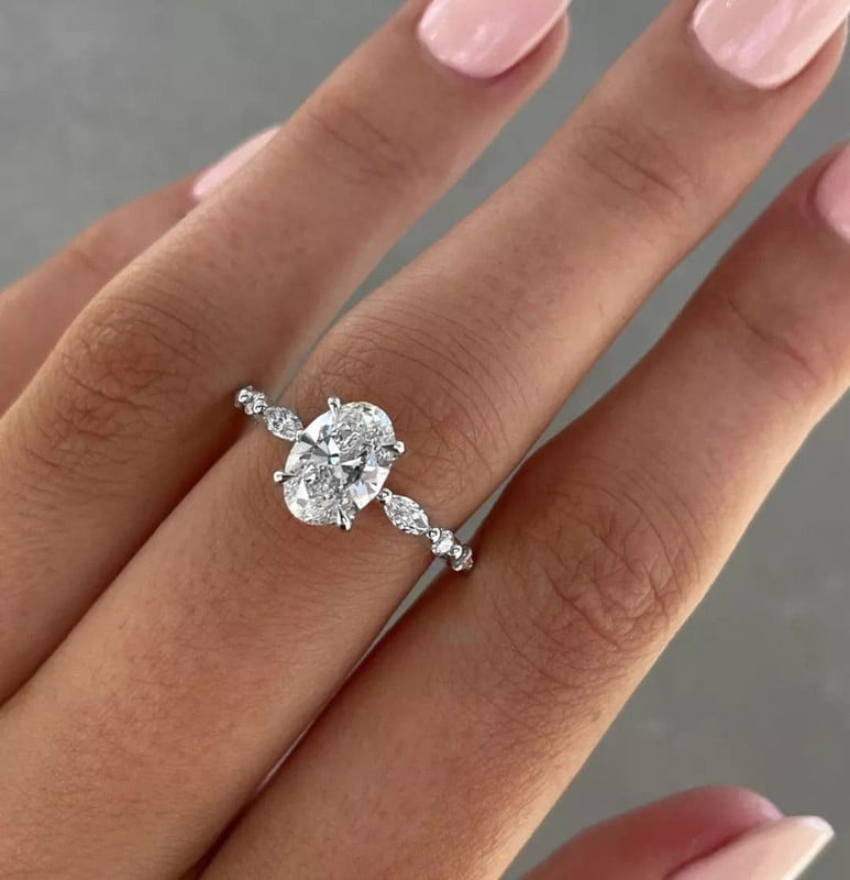 solitaire jewels 1.5CT Oval Moissanite Hidden Halo Engagement Ring For Women, 10K White Gold