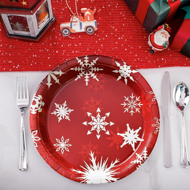 Herunwer Christmas Printed Disposable Dinner Plate, Santa Claus Elk Tableware, Holiday Decoration Paper Plate Pack Of 10
