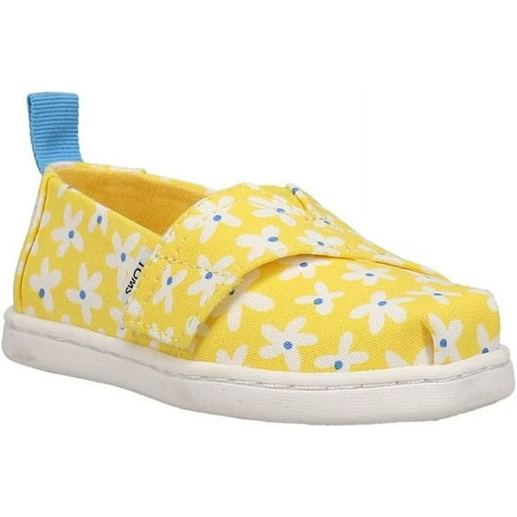 TOMS Girl's Alpargata Loafer Flat Size 12 Sunny Yellow Sun Daisies Slip-on Style