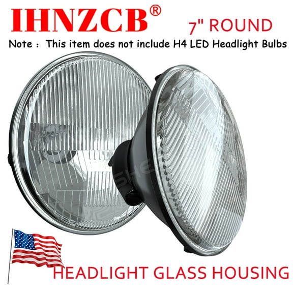 IHNZCB Pair 7"Round Led Glass Headlight Housing Conversion Kit 12v Headlamp Classic Car