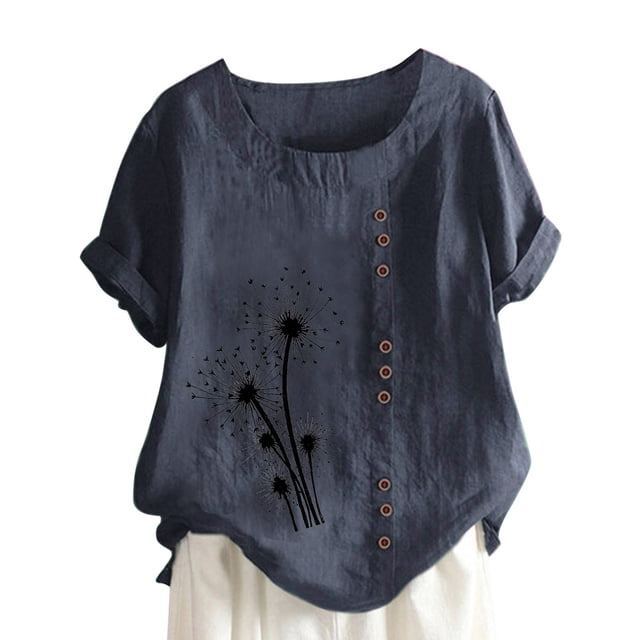 Chemise à Manches Longues Femme Femmes Été Décontracté Col Rond Manches Courtes Imprimé Chemise Ample Hauts Femmes Hauts d'Été Coupe Ample Femmes Hauts à Manches Courtes Femmes Hauts à Manches Courtes