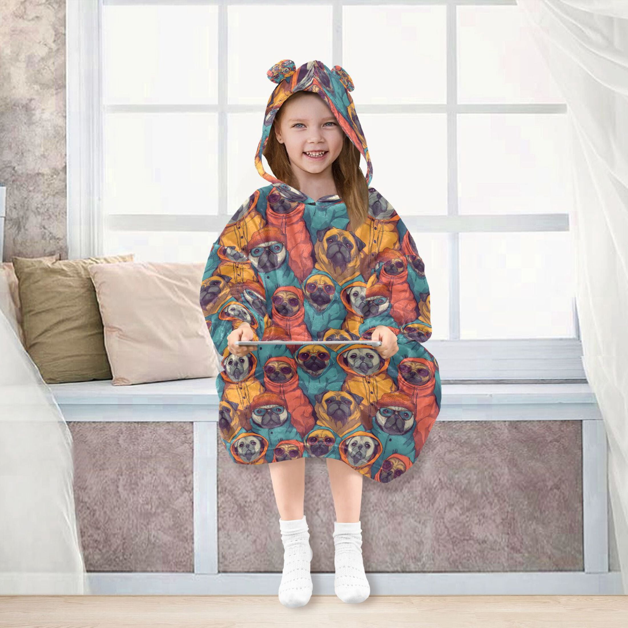 joogoo Blanket Hoodie for Trendy Pug and Bulldog Oversize Sweatshirt 3-14 YR L