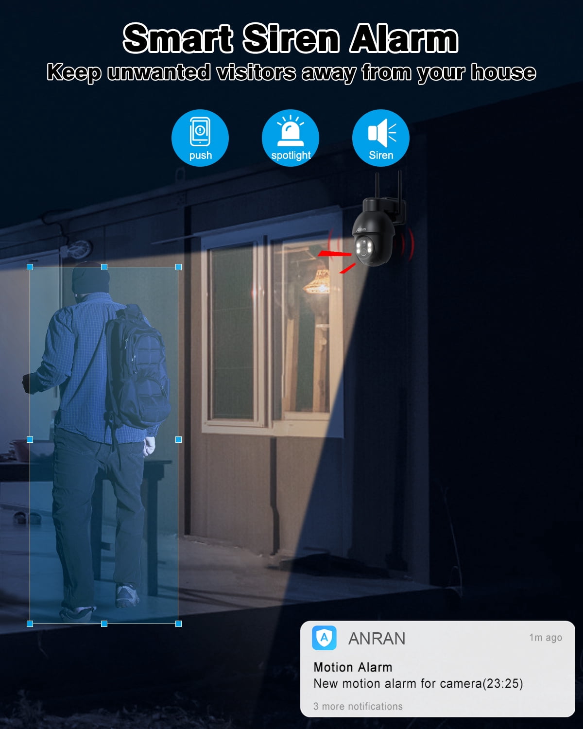 ANRAN 2K Security Camera Wireless Outdoor, Solar Outdoor Camera with 360° View, Smart Siren, Spotlights, 3MP Color Night Vision, AI Human Detection, 2-Way Talk