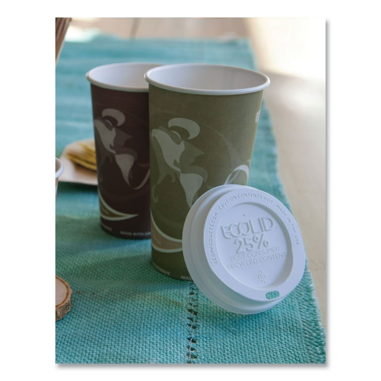 EcoLid 25% Recycled Content Hot Cup Lid, White, Fits 10 oz to 20 oz Cups, 100/Pack, 10 Packs/Carton EcoLid 25% Recycled Content Hot Cup Lid, White, Fits 10 oz to 20 oz Cups, 100/Pack, 10 Packs/Carton